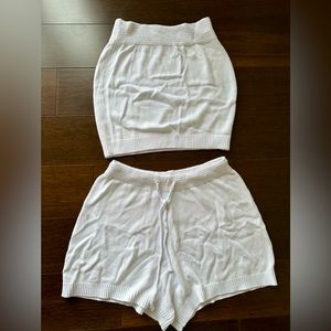 White Knit shorts and strapless top set, never worn